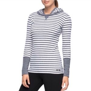 Marc NY Gray and White Stripe Thermal Hooded Top